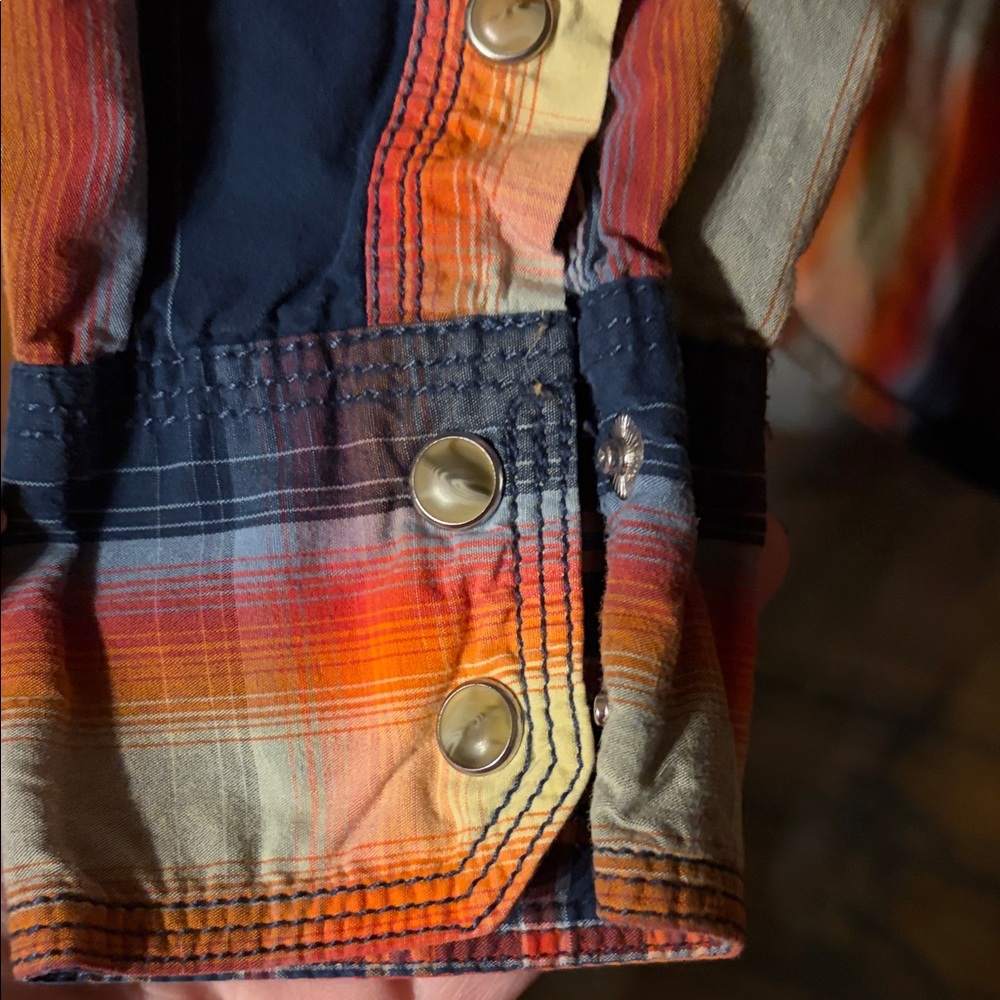 Wrangler Navy and Orange Plaid Shirt - Picture 5 of 10